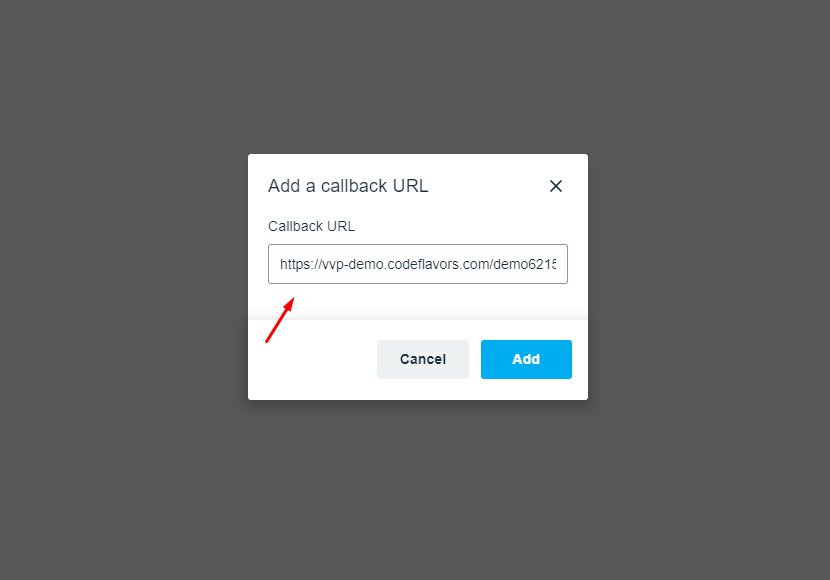 Add callback URL modal
