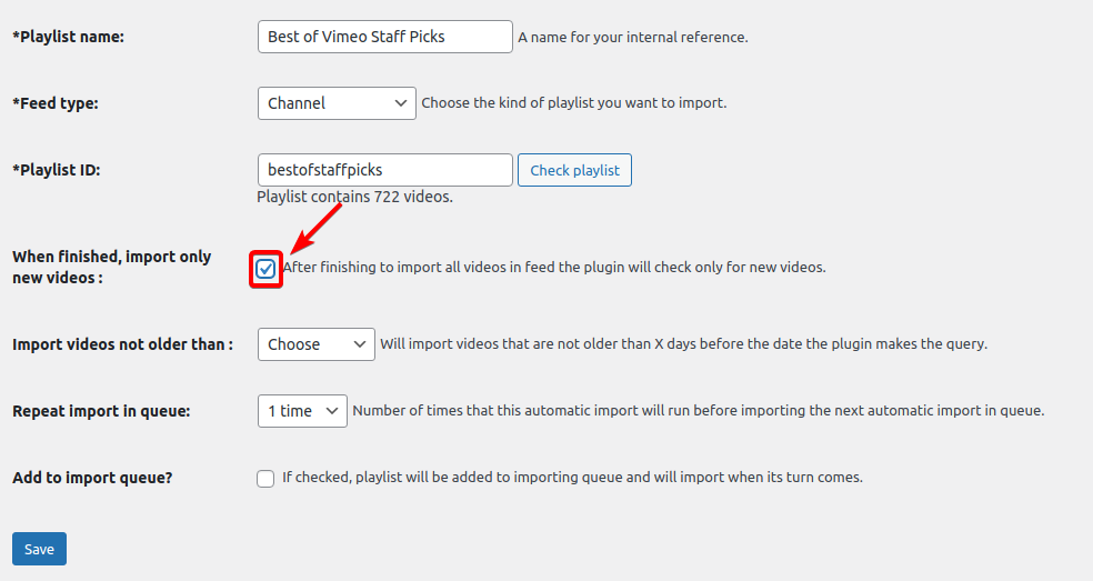 The option when finished, import only new videos