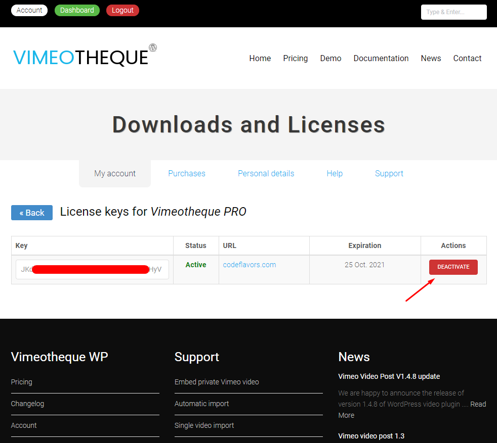 License key deactivation