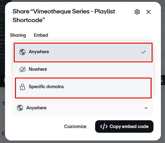 Vimeo video embed settings valid Vimeotheque options