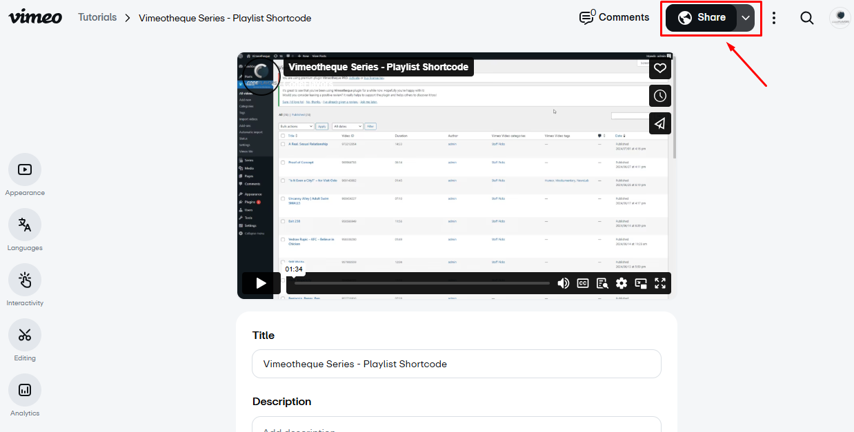 Vimeo video privacy settings open settings
