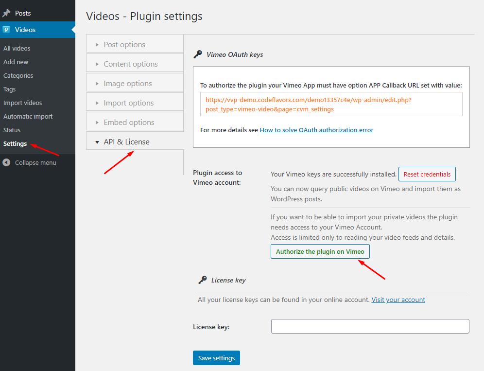 Vimeotheque PRO plugin OAuth authorization