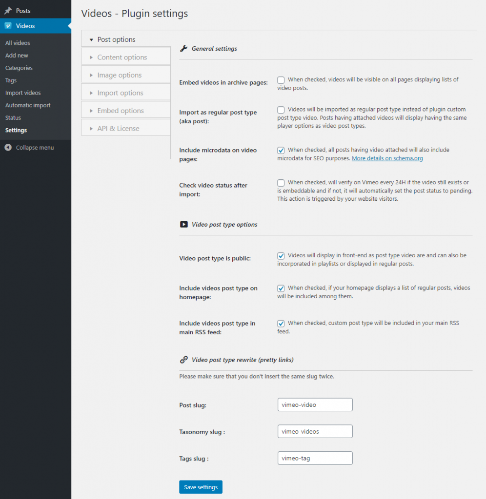 Post options - Help center & Knowledgebase | Vimeotheque.com