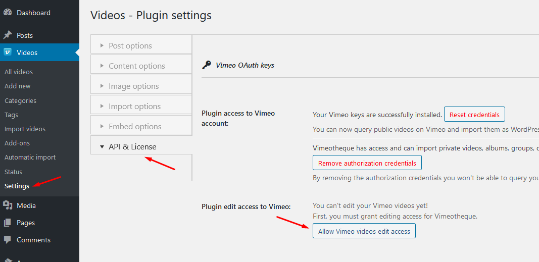Vimeotheque Push to Vimeo add-on grant OAuth access