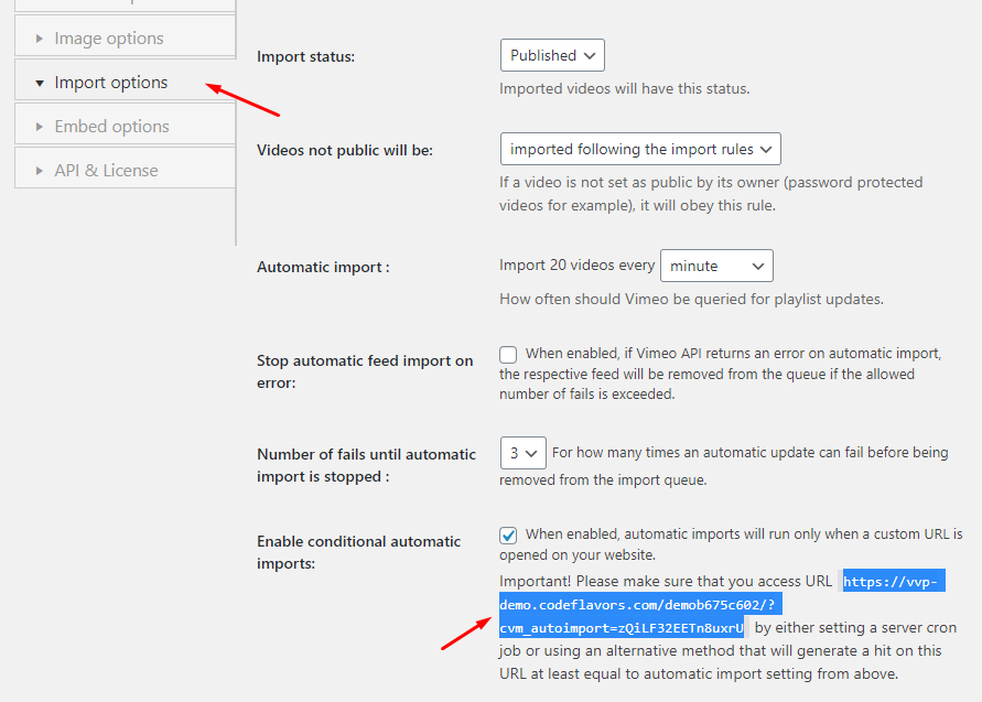 Vimeotheque conditional automatic imports URL highlight