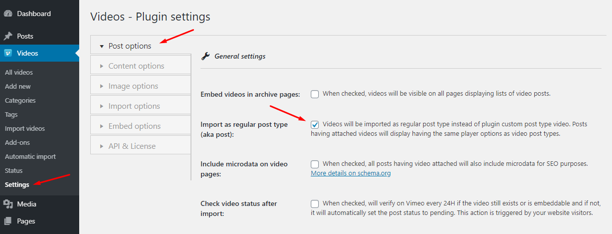 Vimeotheque import videos as regular post type post