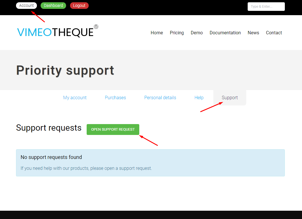 Vimeotheque open support request