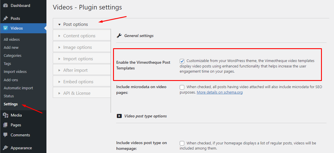 Vimeotheque Enable Templates From Plugin Settings