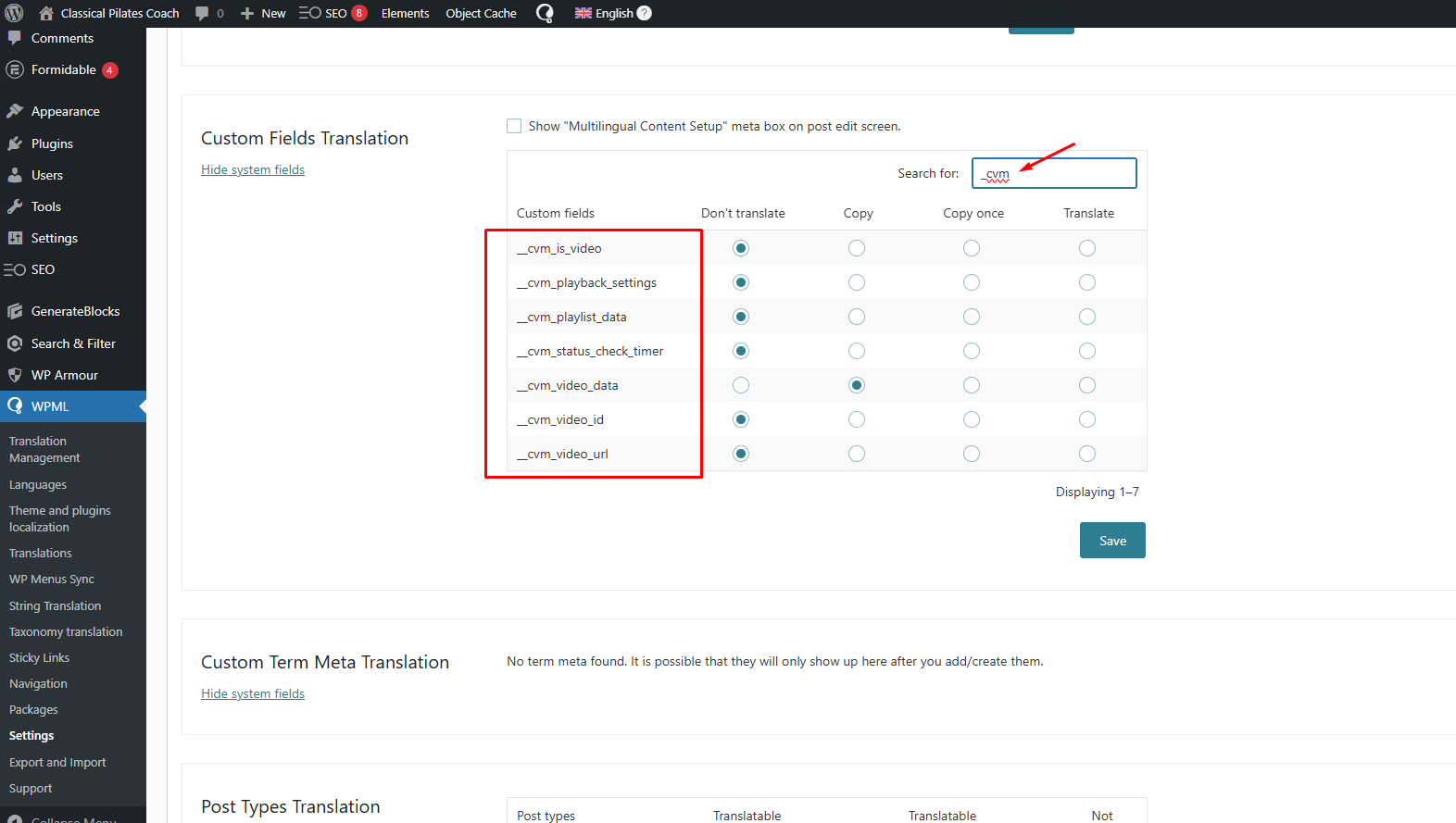 step 2 - choose from post meta the meta to copy on translations